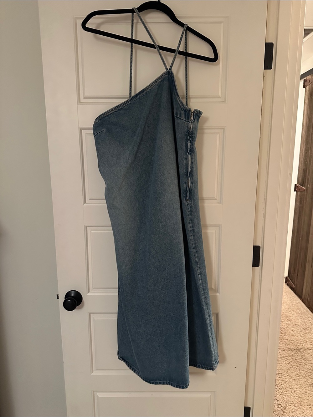 Zara One-Shoulder Denim Midi Dress - Light Blue